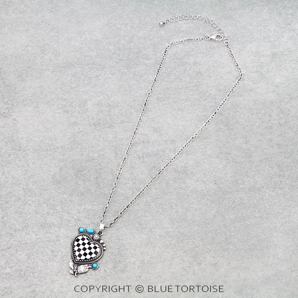 Checker Pattern Heart with Boot Necklace