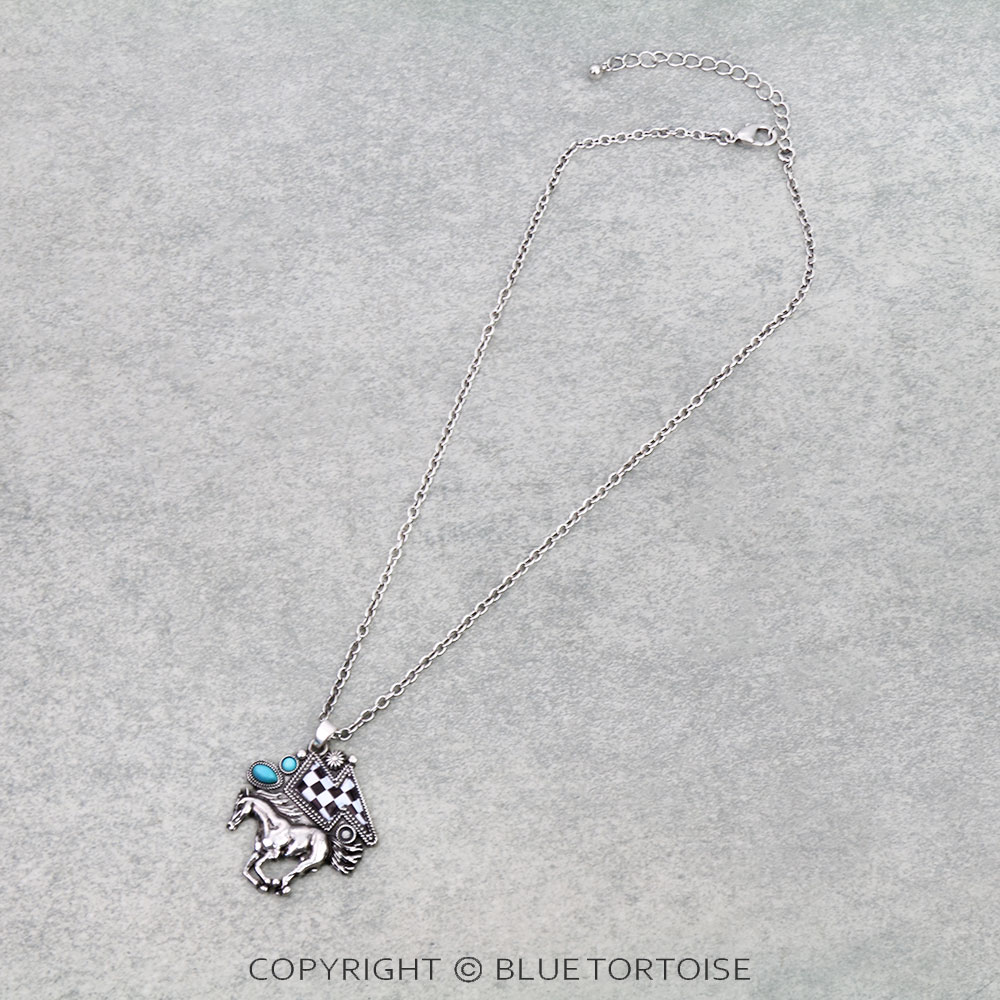 Checker Pattern Thunder with Horse Necklace