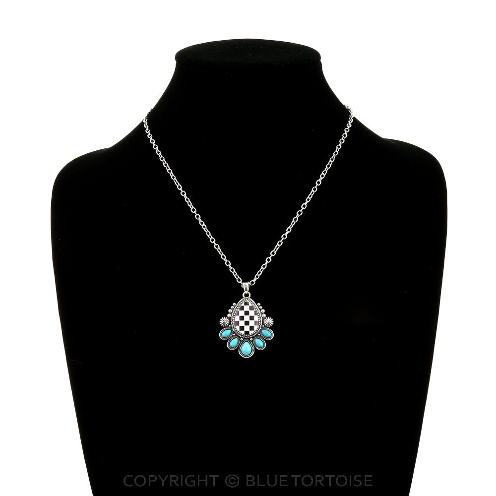 Checker Pattern Teardrop with Concho Necklace - Image 2