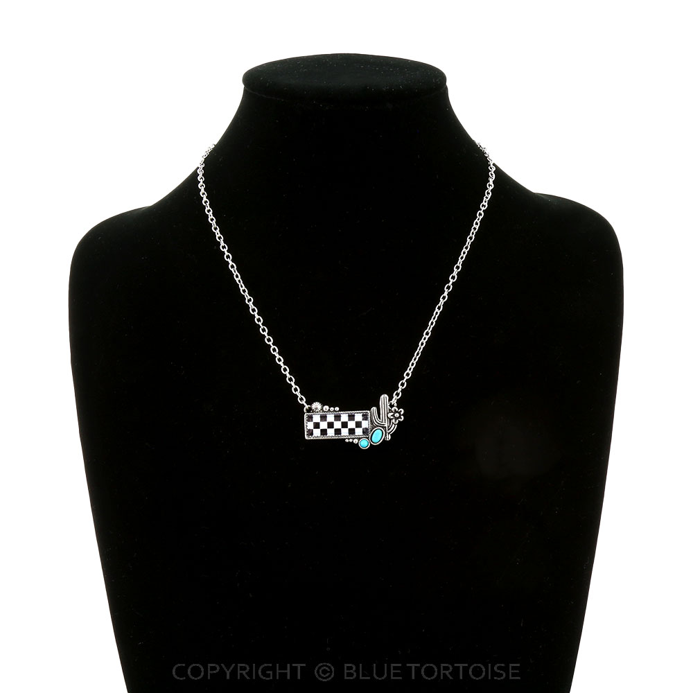 Checker Pattern Bar with Cactus Necklace - Image 2
