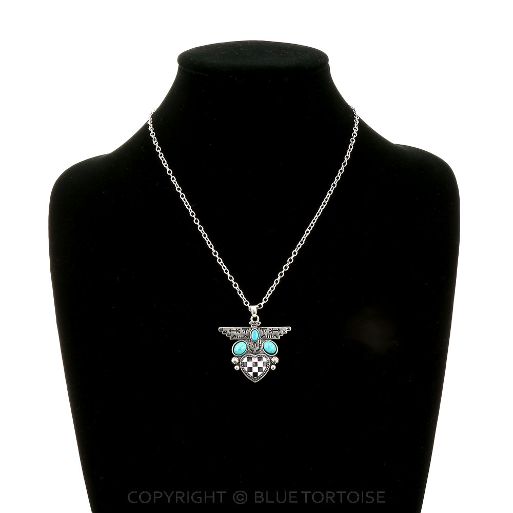 Checker Pattern Heart with Thunderbird Necklace - Image 2