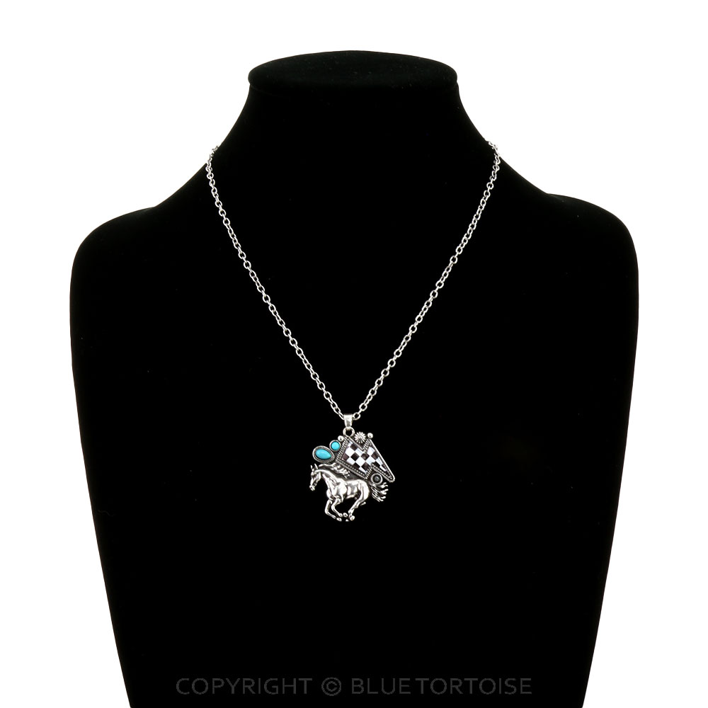 Checker Pattern Thunder with Horse Necklace - Image 2