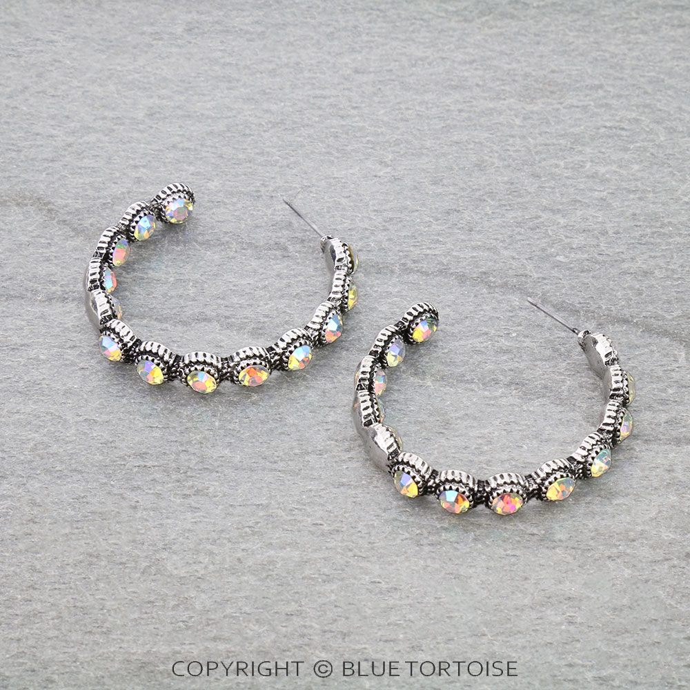 Western Rhinestone Hoop Earrings