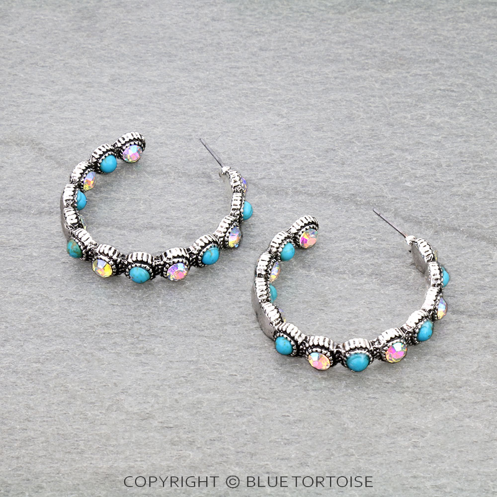 Western Rhinestone Hoop Earrings