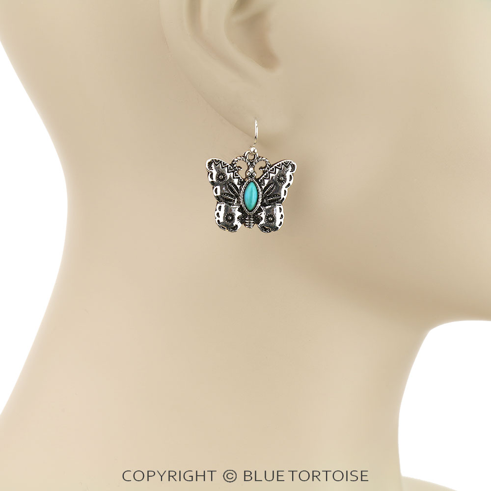 Western Butterfly Stone Dangle Earrings - Image 2