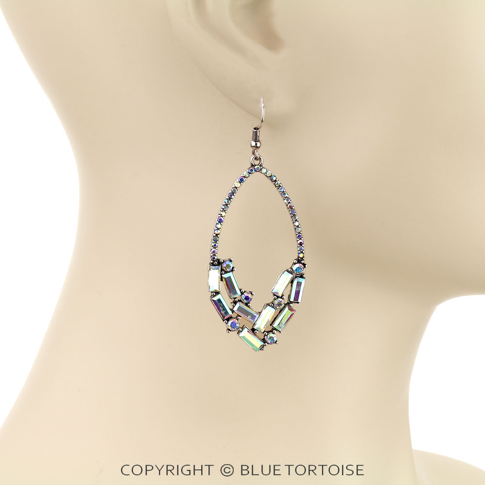 Western Teardrop Rhinestone Dangle Earrings - Image 2