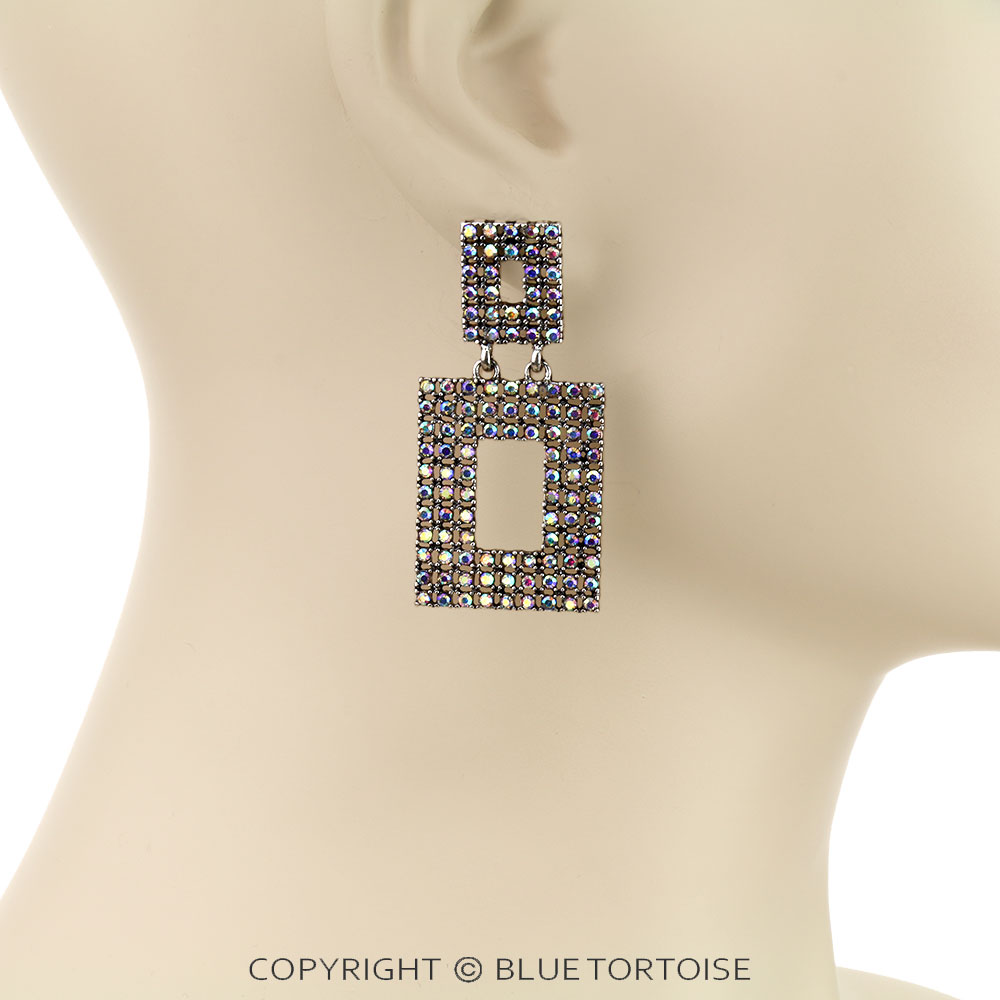 Western Rectangle Rhinestone Stud Earrings - Image 2