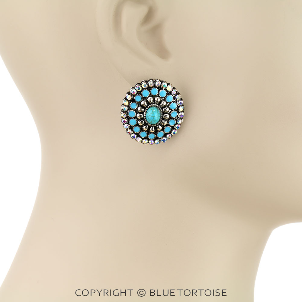 Western Concho Stone Stud Earrings - Image 2