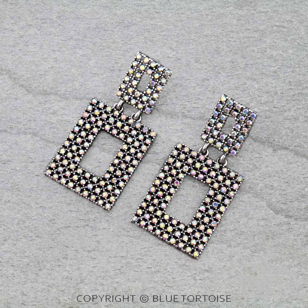 Western Rectangle Rhinestone Stud Earrings
