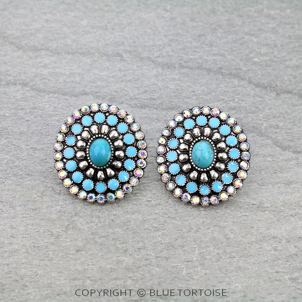 Western Concho Stone Stud Earrings