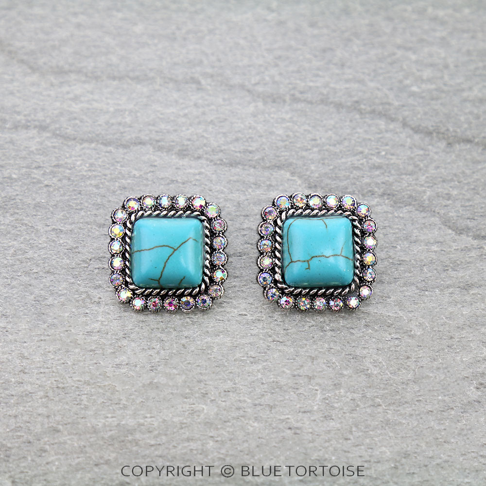 Western Square Stone Stud Earrings