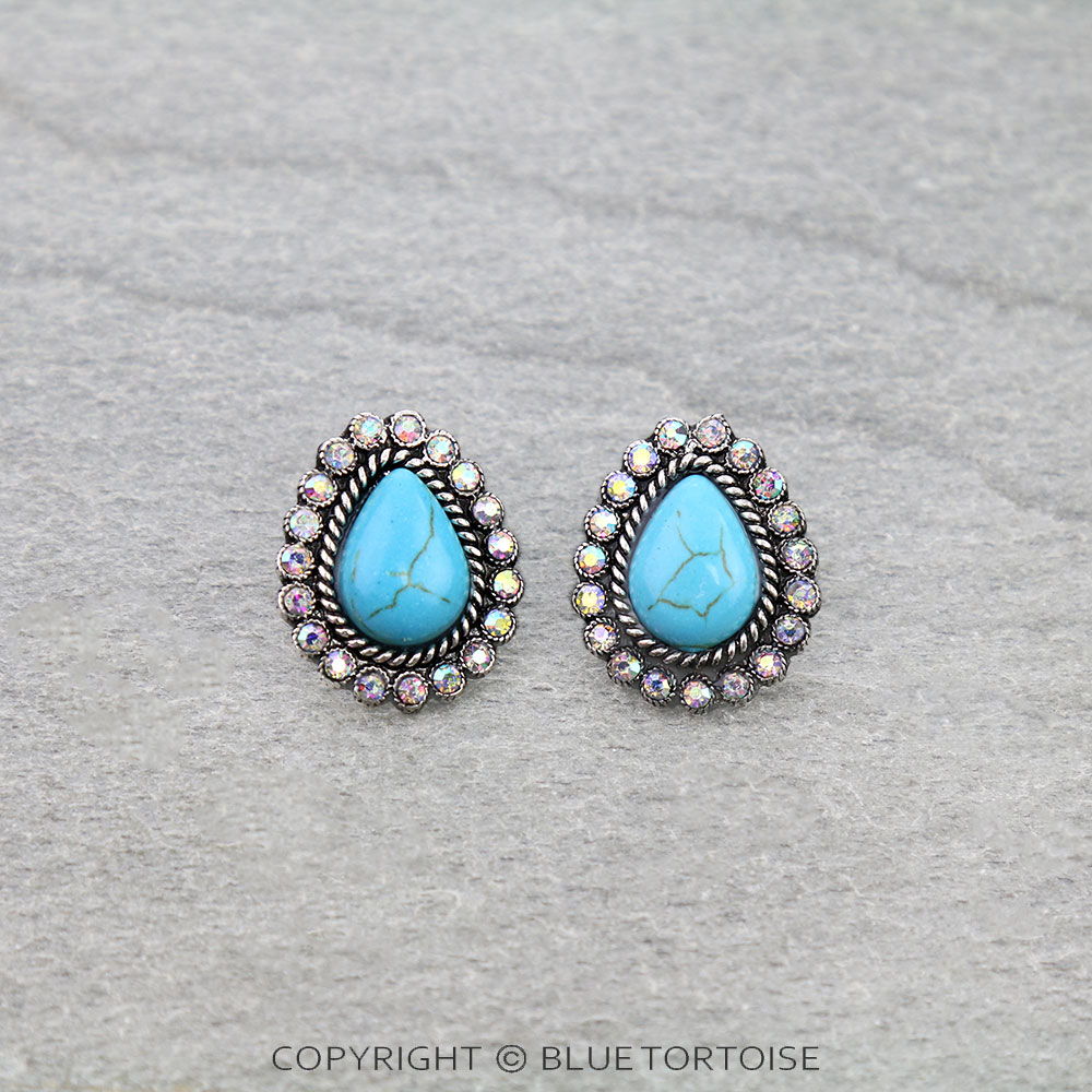Western Teardrop Stone Stud Earrings