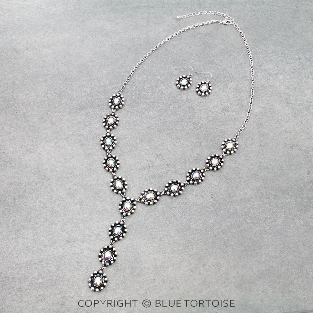 Western Concho Stone Y Necklace Set