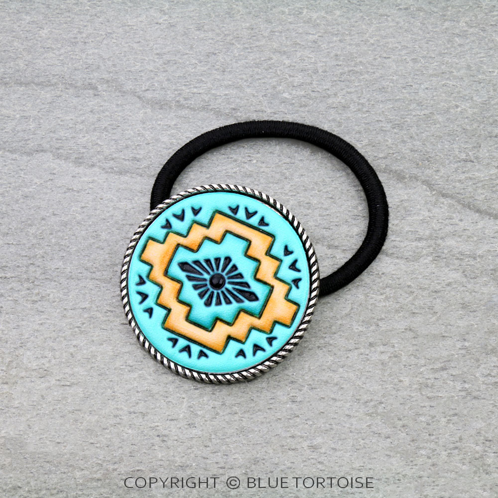 Western Tooled Leather Aztec Hair Tie