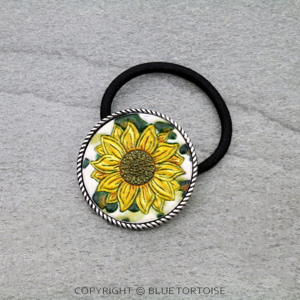 Western Tooled Leather Sunflower Hair Tie