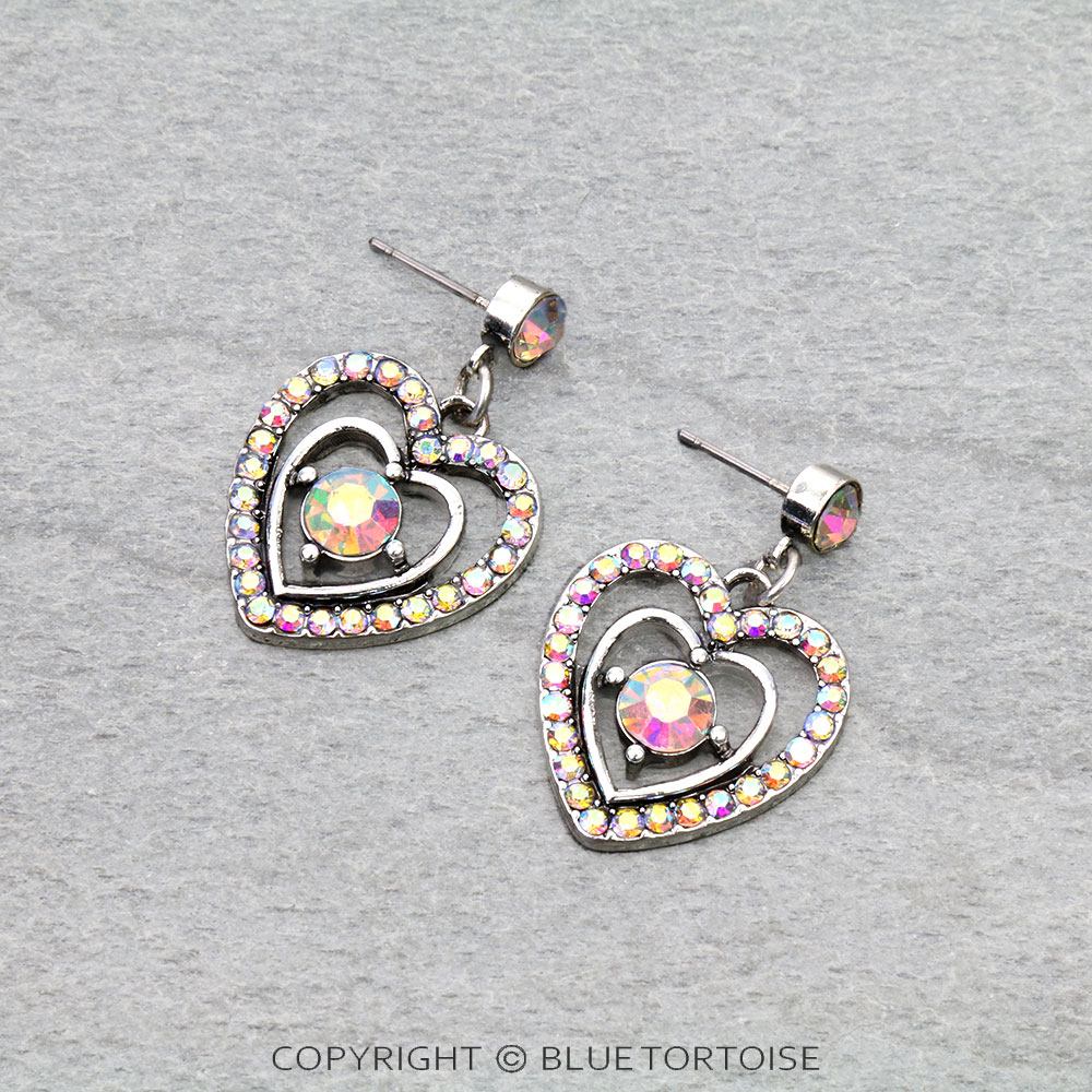 Western Heart Rhinestone Stud Earrings