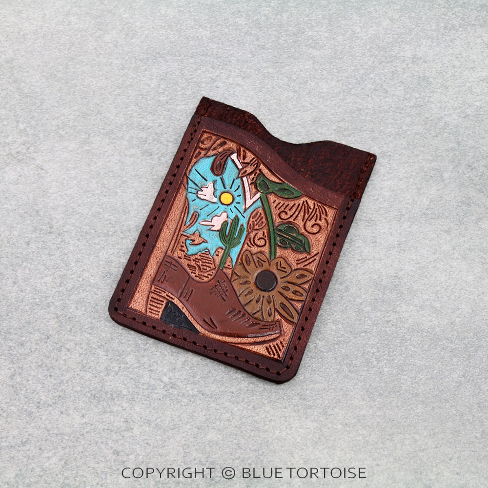 Handmade Genuine Leather Tooled Card Holder - Boot