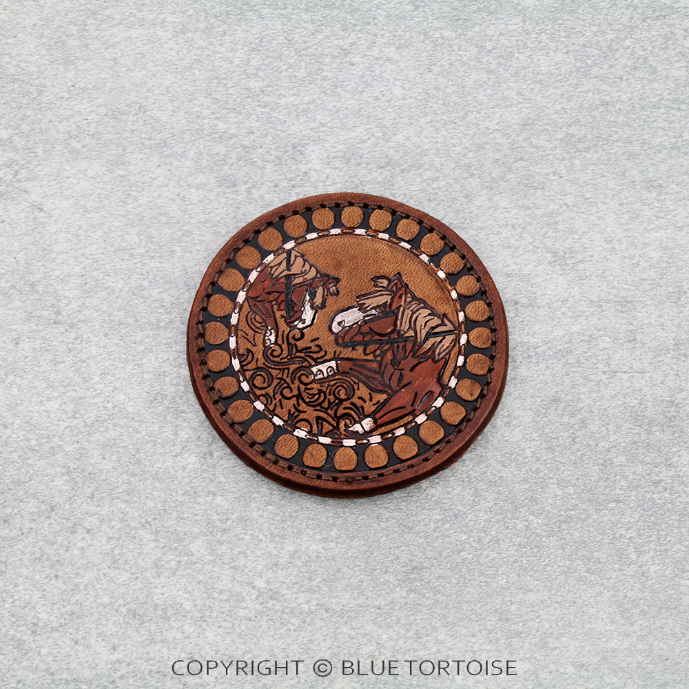 Handmade Genuine Leather Tooled Cup Coaster - Horse