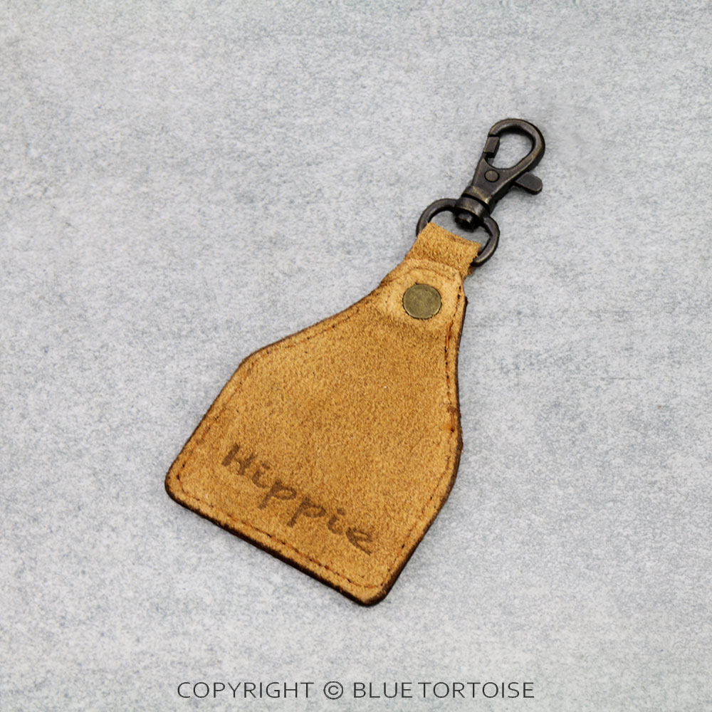 Handmade Genuine Leather Tooled Keychain - Straw Pattern - Image 2