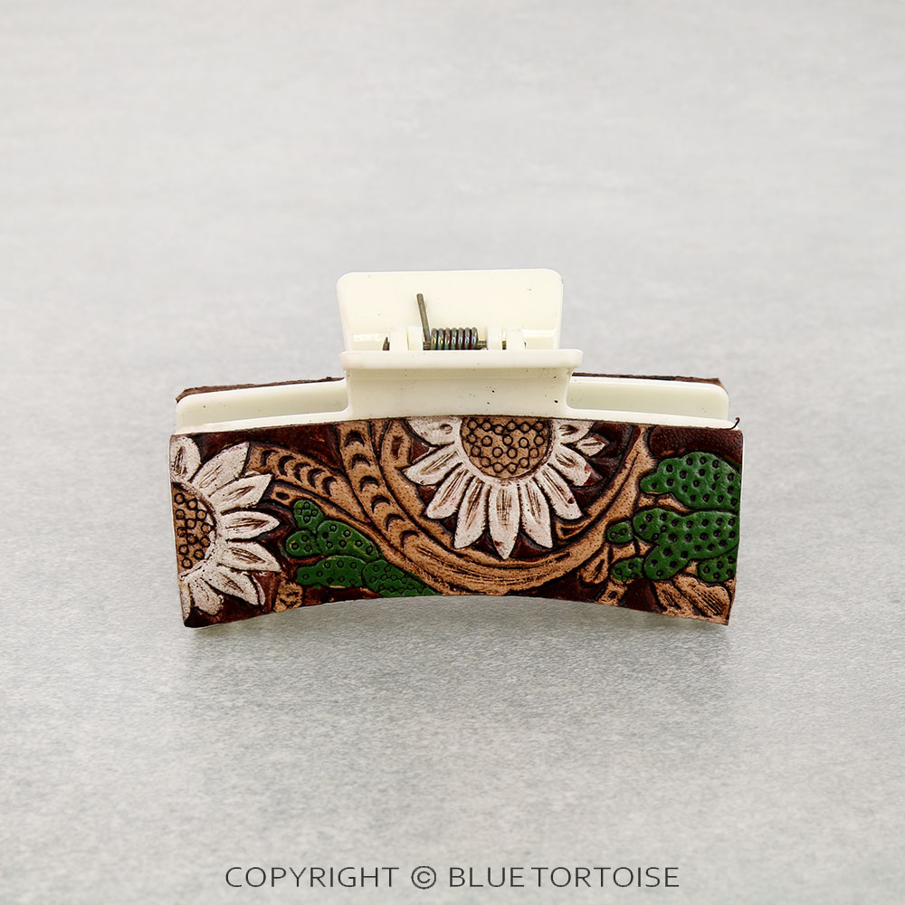 Genuine Leather Hair Claw Clip - Sunflower - Image 2
