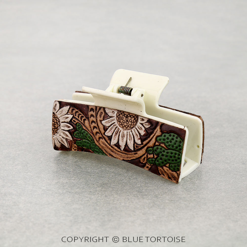 Genuine Leather Hair Claw Clip - Sunflower