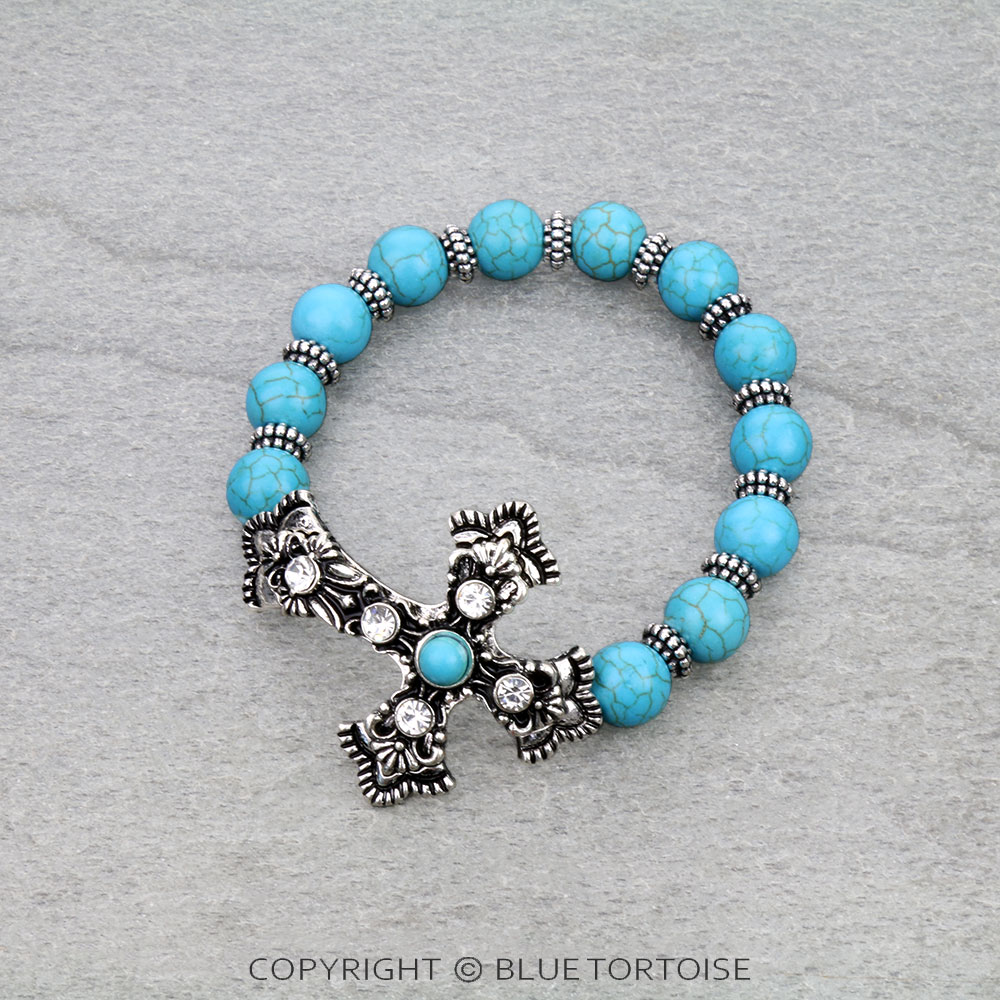 Western Cross Stone Stretch Bracelet