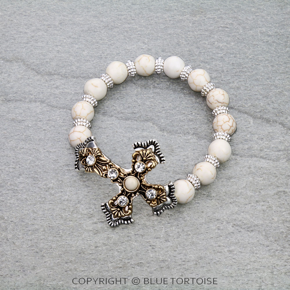 Western Cross Stone Stretch Bracelet