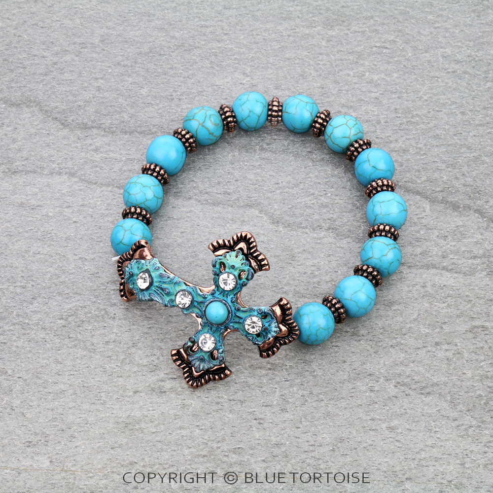 Western Cross Stone Stretch Bracelet