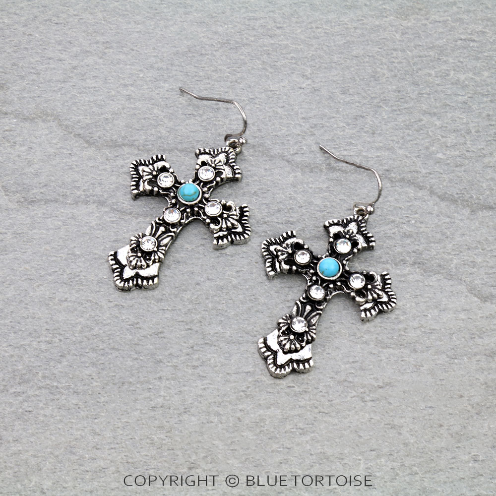 Western Cross Stone Dangle Earrings