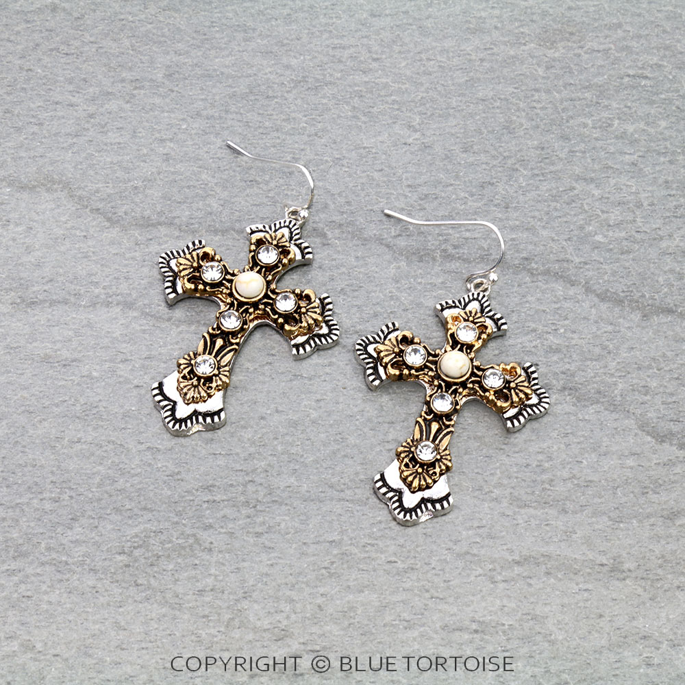 Western Cross Stone Dangle Earrings