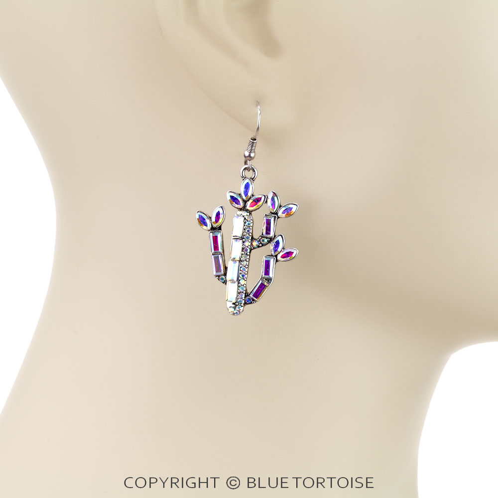 Western Cactus Rhinestone Dangle Earrings - Image 2