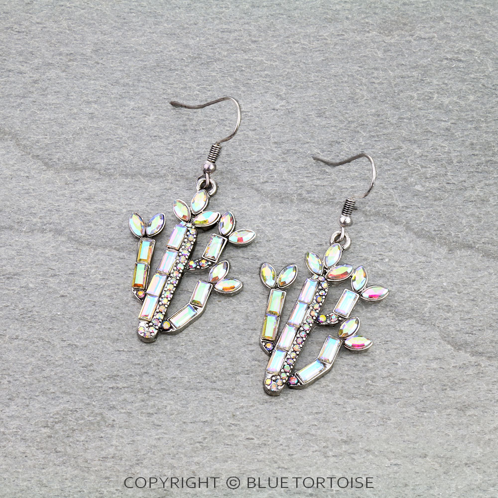 Western Cactus Rhinestone Dangle Earrings