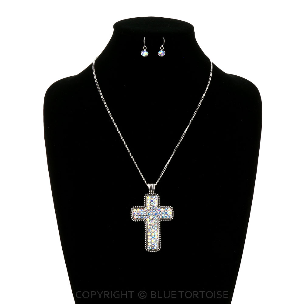 Western Cross Rhinestone Pendant Necklace Set - Image 2