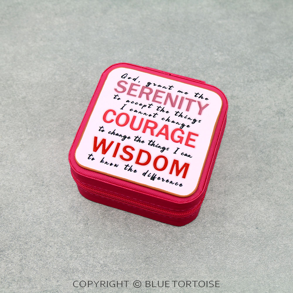 Religious Tooled Leather Travel Jewelry Box - Serenity Prayer