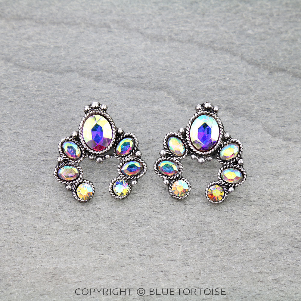 Western Squash Blossom Stone Stud Earrings