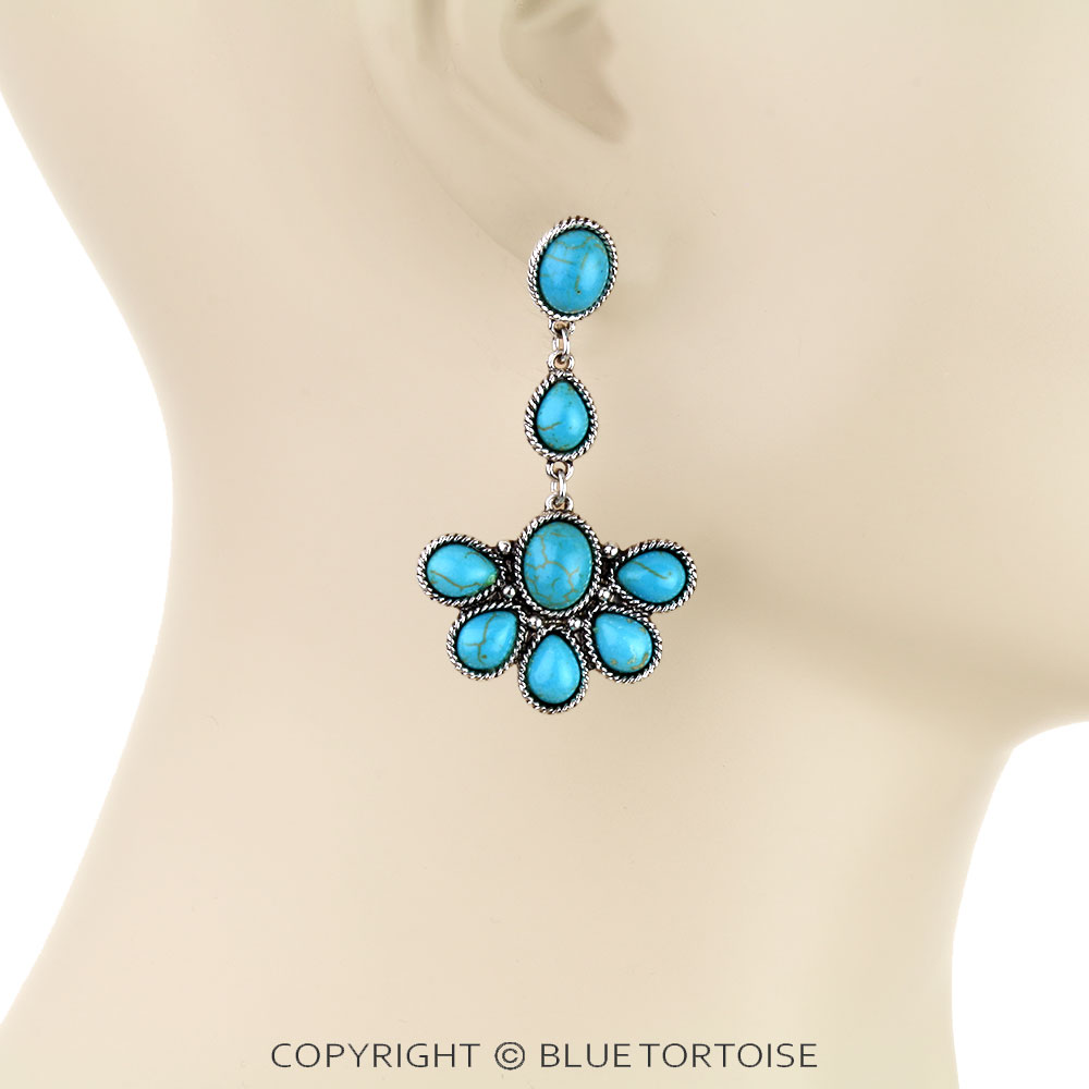 Western Concho Stone Stud Earrings - Image 2