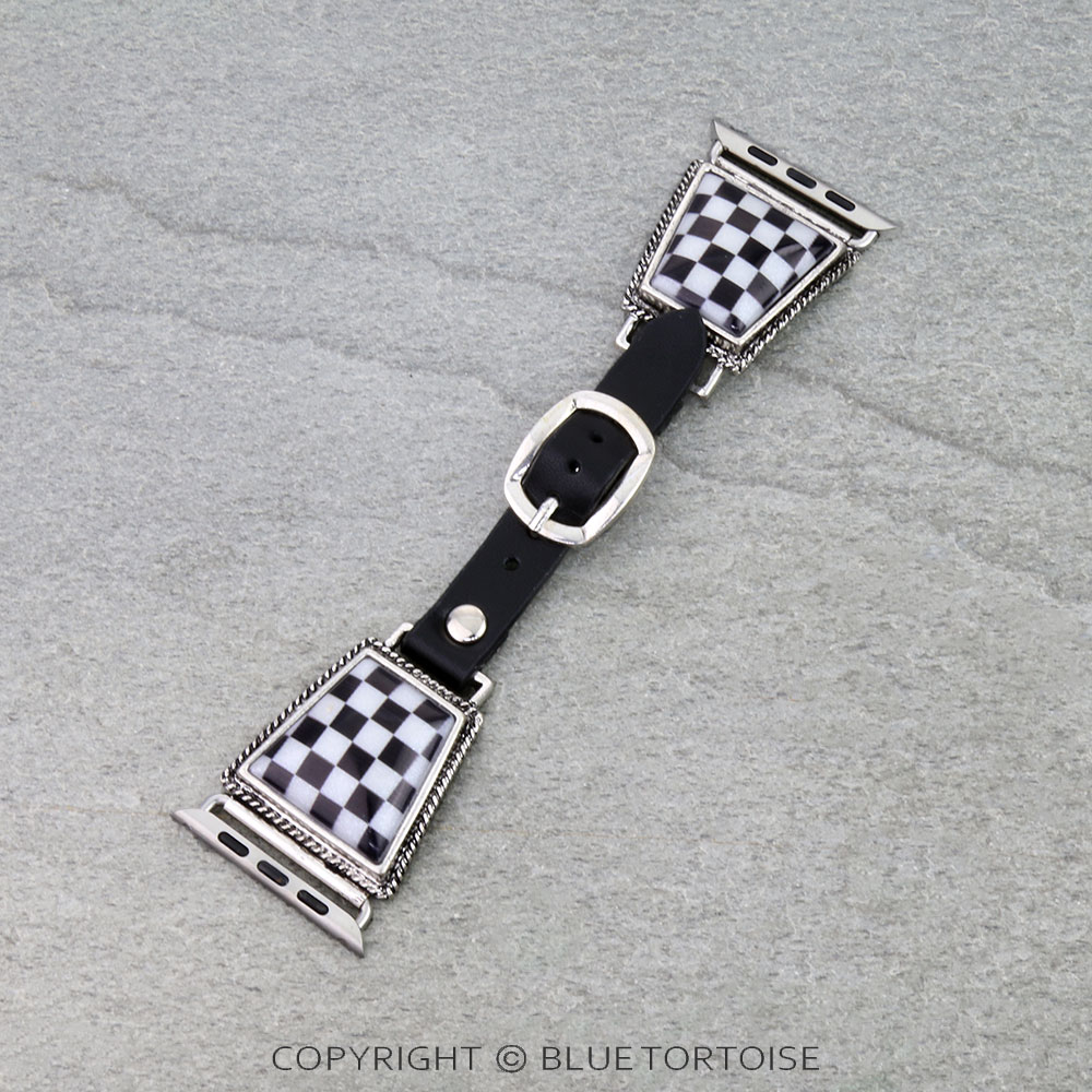 Large Western Checker Leather Apple Watch Band