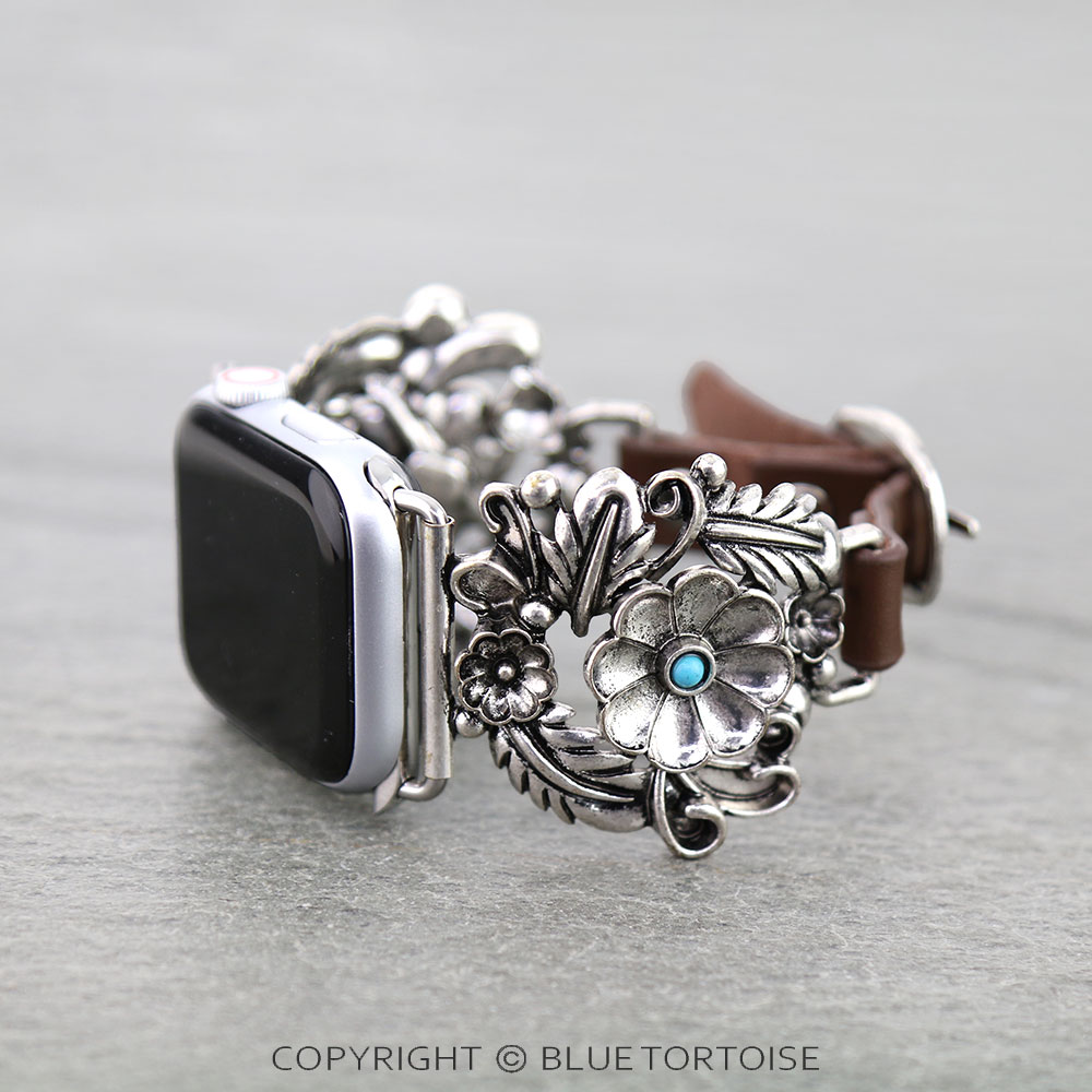 Western Flower Leather Apple Watch Band - Image 2