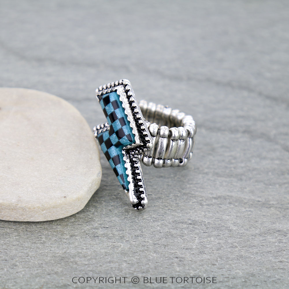 Checker Pattern Thunder Stretch Ring - Image 2