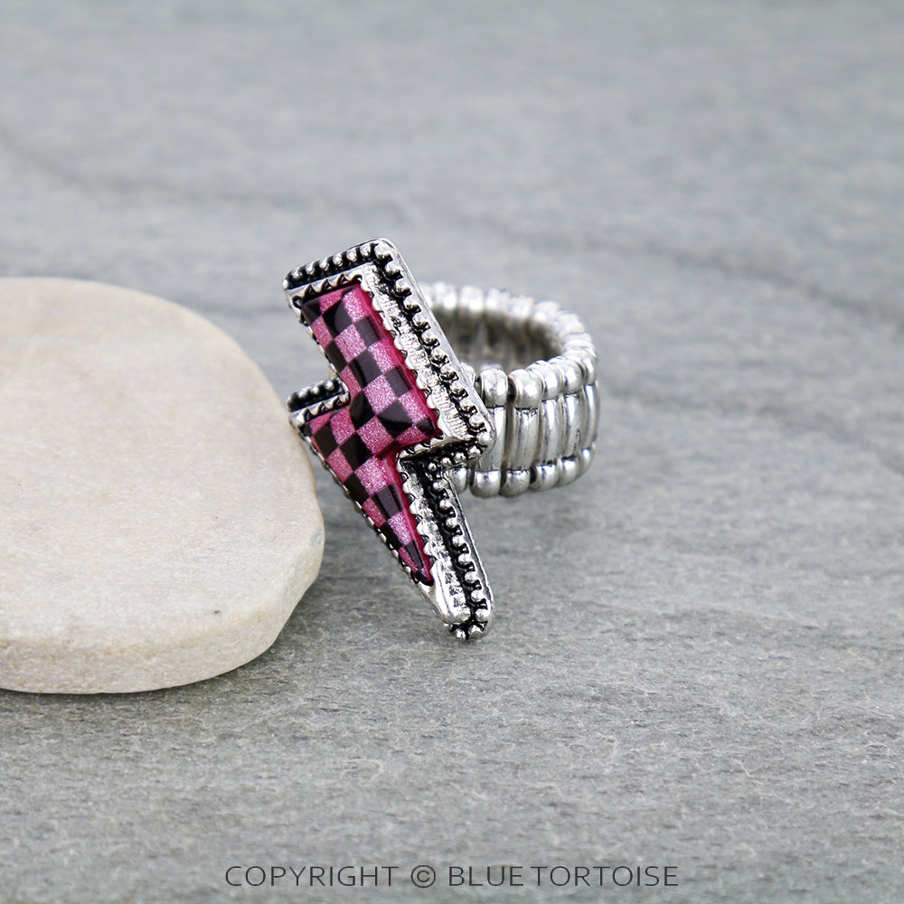 Checker Pattern Thunder Stretch Ring - Image 2