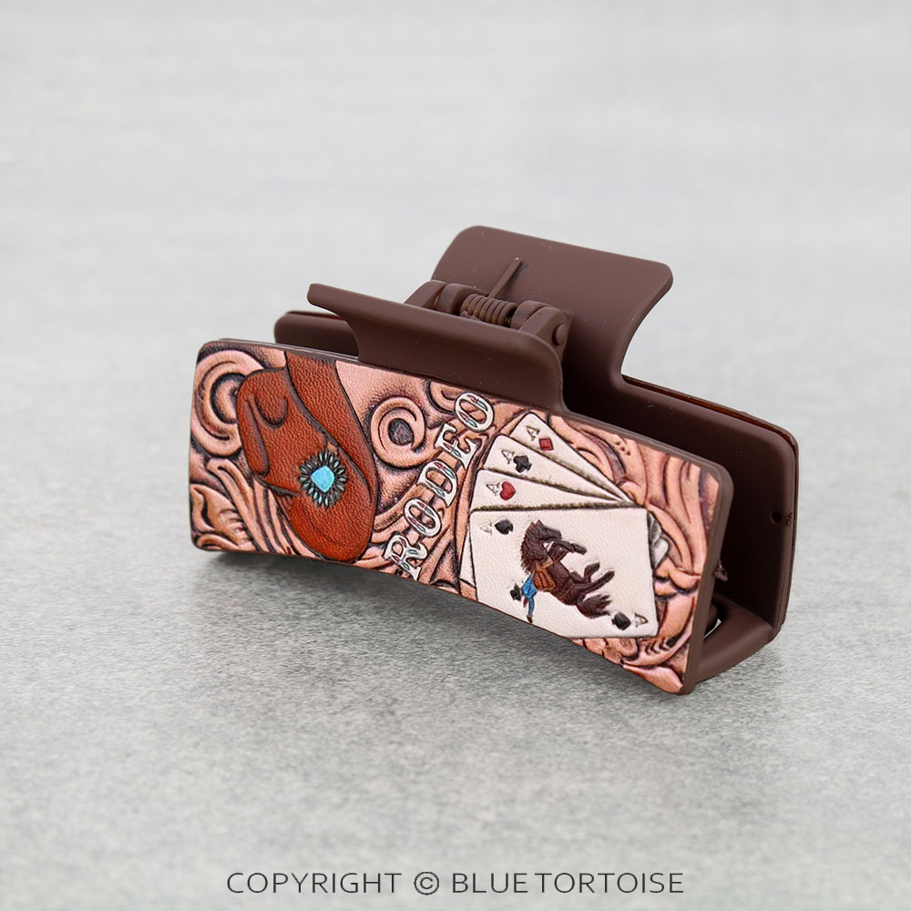 Western Rodeo & 4 Aces Leather Hair Claw Clip