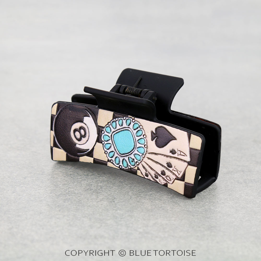 Western Poker & Eightball Leather Hair Claw Clip