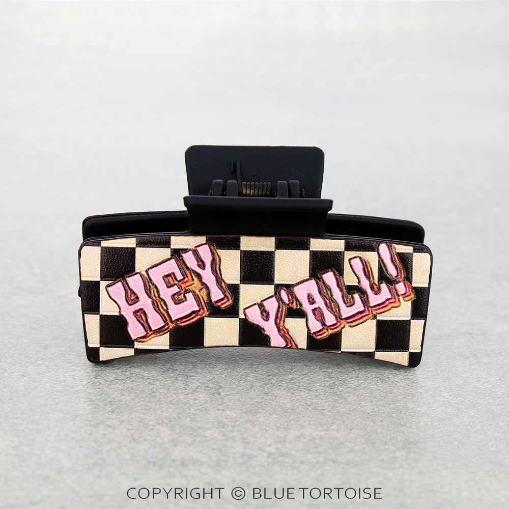 Western Y'ALL Checker Leather Hair Claw Clip - Image 2