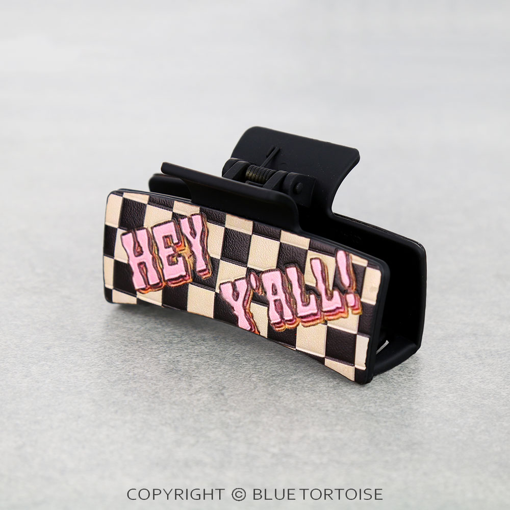 Western Y'ALL Checker Leather Hair Claw Clip