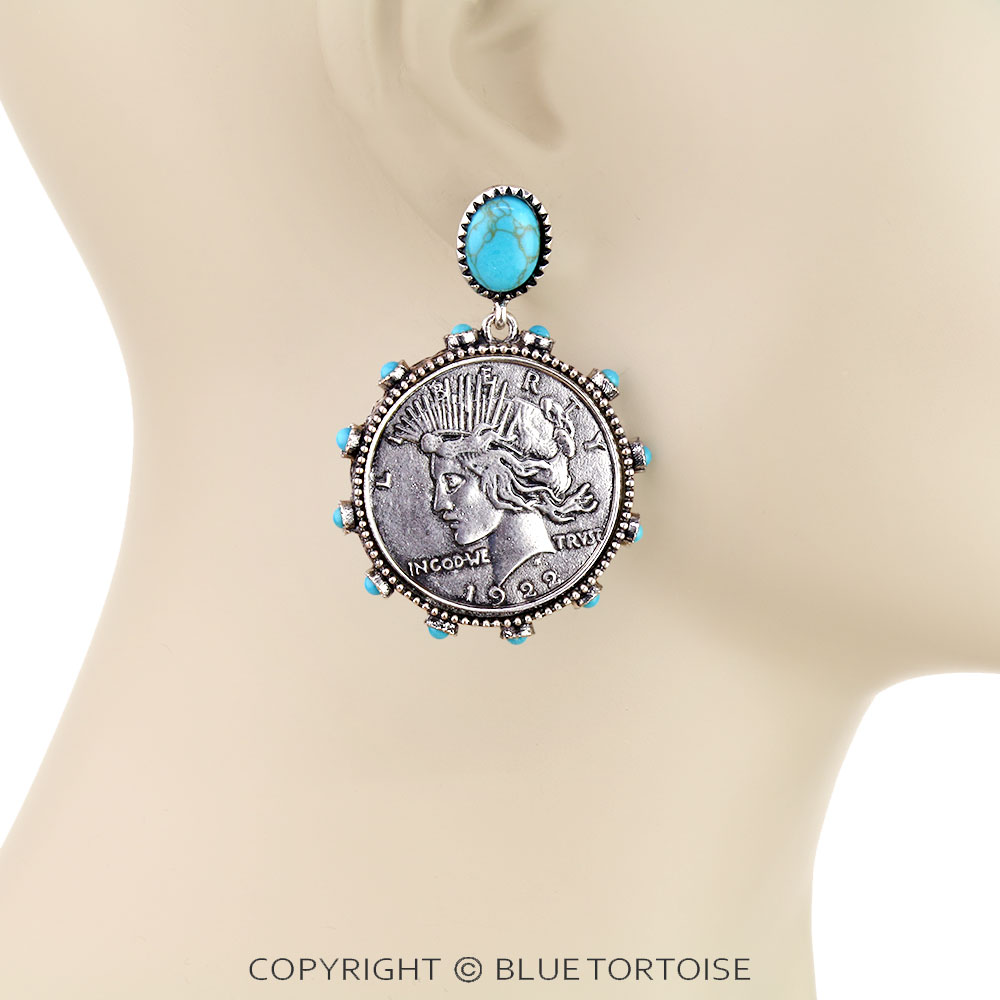 Western Liberty Coin Stud Earrings - Image 2