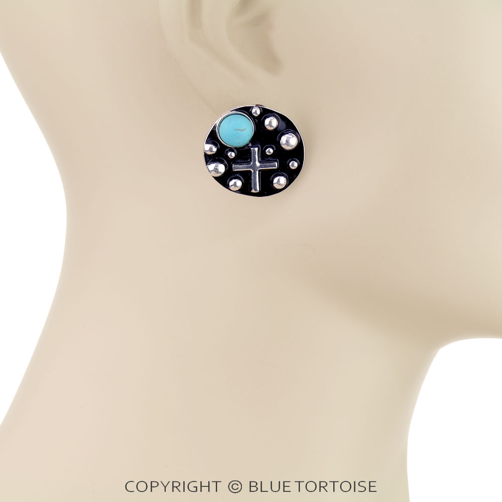 Western Cross Coin Stud Earrings - Image 2