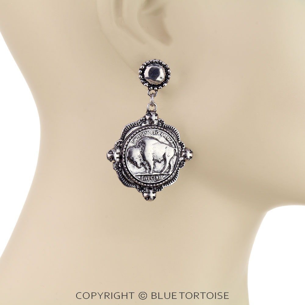 Western Buffalo Coin Stud Earrings - Image 2