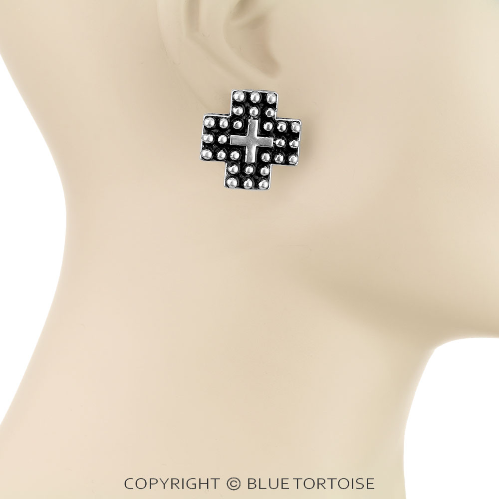 Western Cross Metal Stud Earrings - Image 2