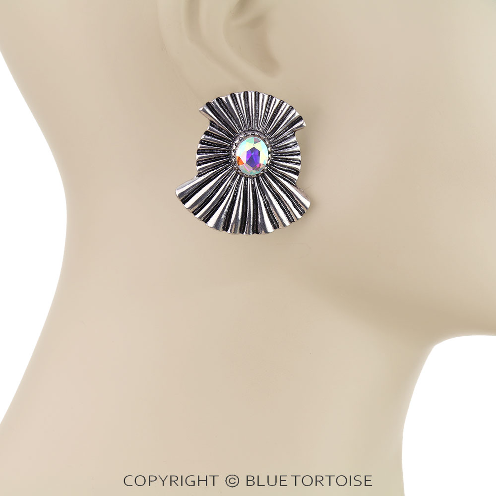 Western Concho Stone Stud Earrings - Image 2