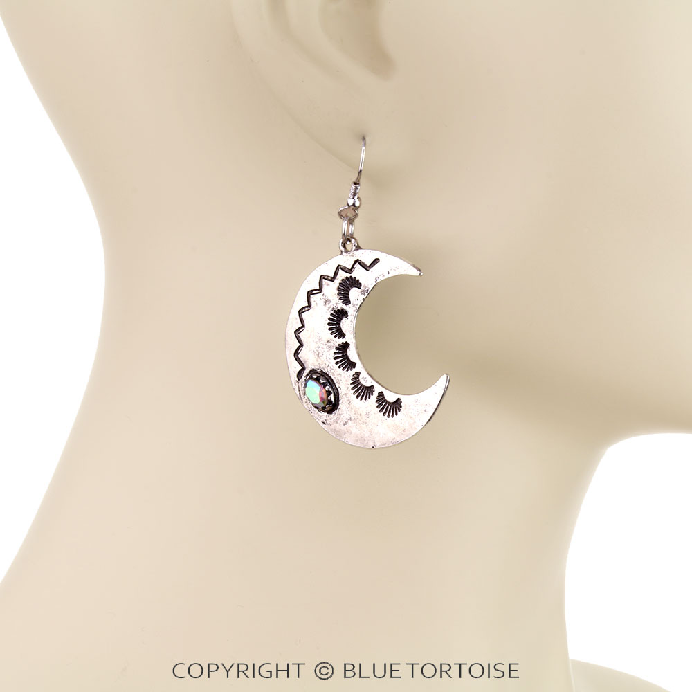 Western Moon Stone Dangle Earrings - Image 2